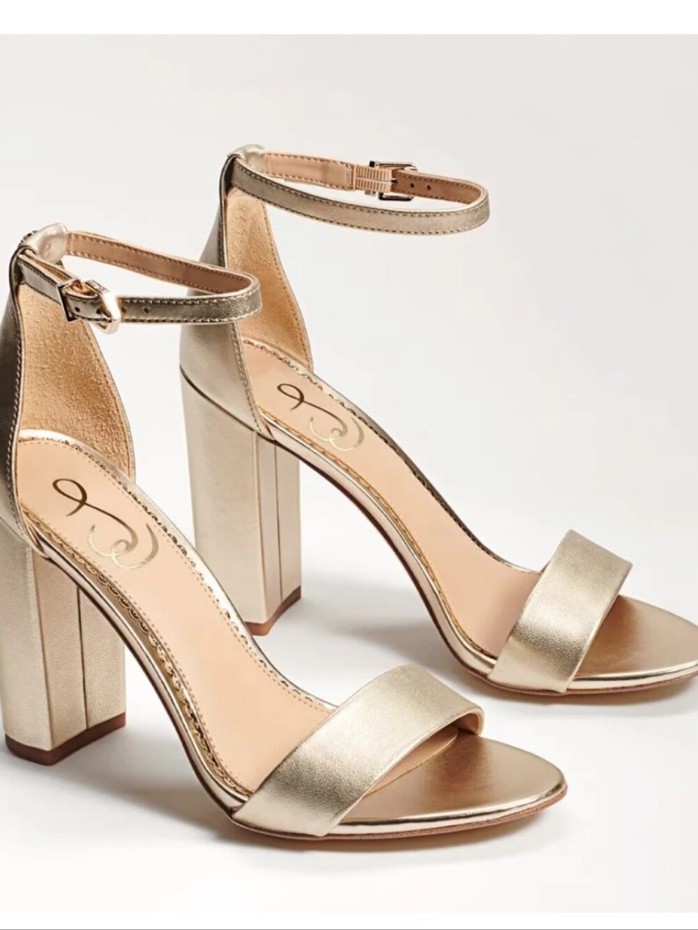 Sam Edelman Yaro Gold Leaf Block Heels Size 7